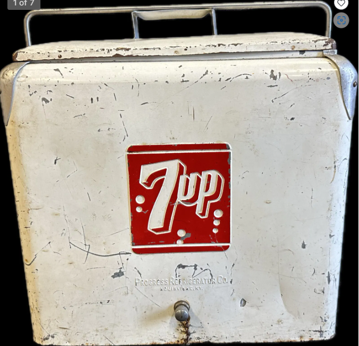 7up Soda Pop Progress Refrigerator Co Metal Ice Chest Cooler W/ Insert