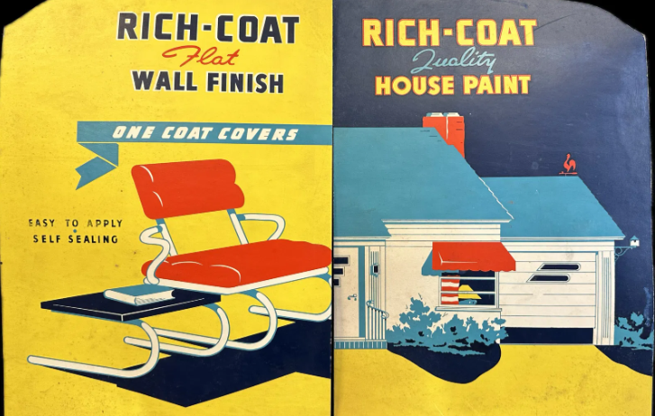 Pair 1950s Rich-Coat House Paints & Wall Finish Cardboard Easel Back Signs