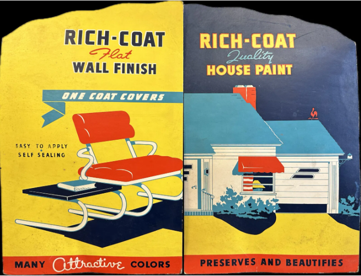 Pair 1950s Rich-Coat House Paints & Wall Finish Cardboard Easel Back Signs