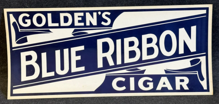 Golden Cigars Blue Ribbon Tobacco Waxed Cardboard Sign