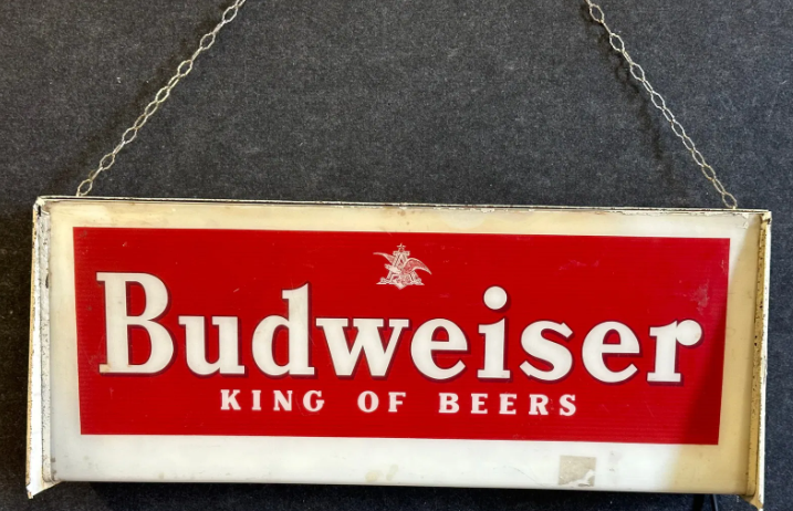 Budweiser King of Beers Large Plastic Face Metal Body Lighted Sign