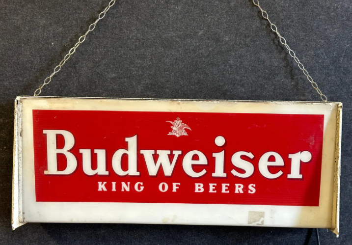 Budweiser King of Beers Large Plastic Face Metal Body Lighted Sign