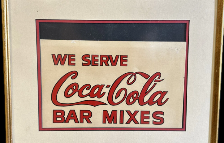 We Serve Cola-Cola Bar Mixes Exclusively Framed ADKO Paper Sign