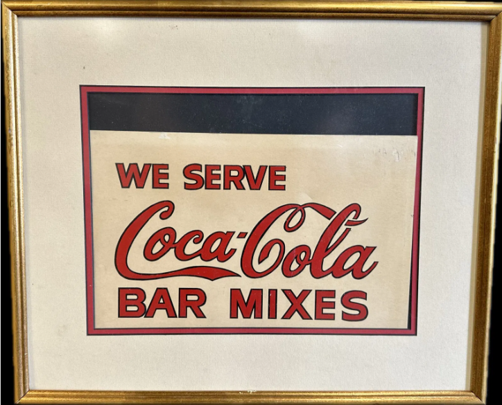 We Serve Cola-Cola Bar Mixes Exclusively Framed ADKO Paper Sign