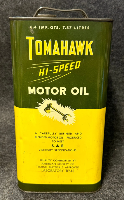 Tomahawk Hi-Speed Motor Oil 2 Gallon Oil SST Can Metropolitan Lube Works NJ