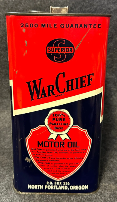 War Chief Paraffine Base Motor Oil 2 Gallon SST Oil Can North Portland OR