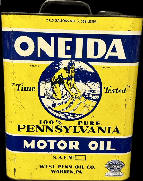 Oneida 100% Pennsylvania Motor Oil Two Gallon SST Oil Can Warren Penn Oil PA