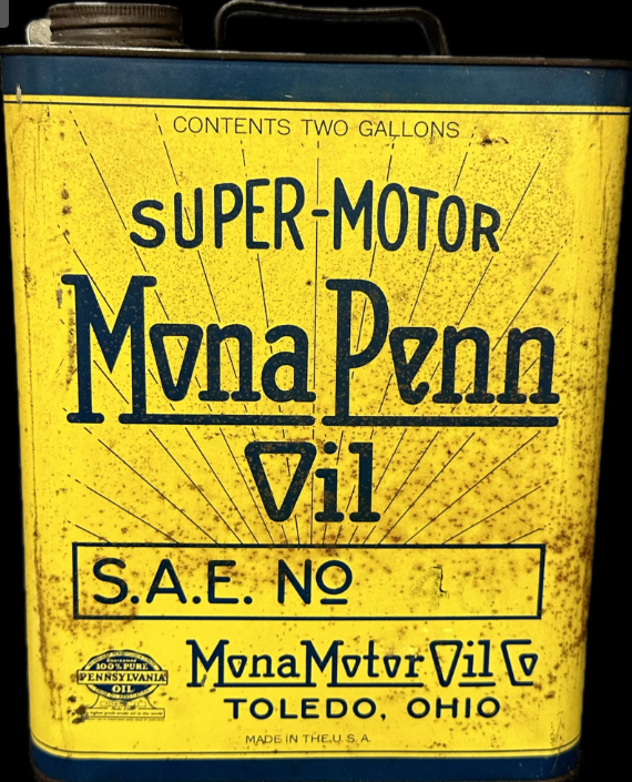 Mona Penn Super Motor Oil 2 Gallon SST Oil Can Mona Motor Oil Toledo Ohio