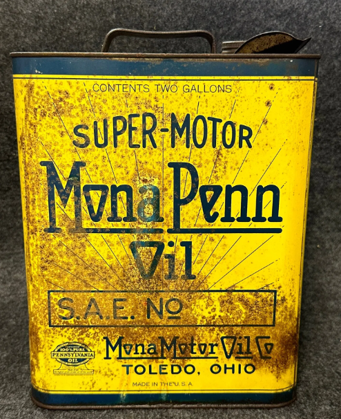 Mona Penn Super Motor Oil 2 Gallon SST Oil Can Mona Motor Oil Toledo Ohio