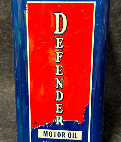 Defender Motor Oil 2 Gallon SST Oil Can Pennsylvania Petroleum Phila.PA