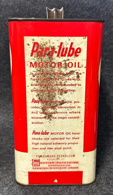 Para-Lube Motor Oil 2 Gallon SST Oil Can Consumers Pertoleum Lansing MI
