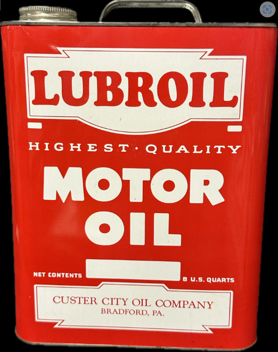 Lubroil Motor Oil 2 Gallon SST Oil Can Custer City Oil Co. Bradford PA