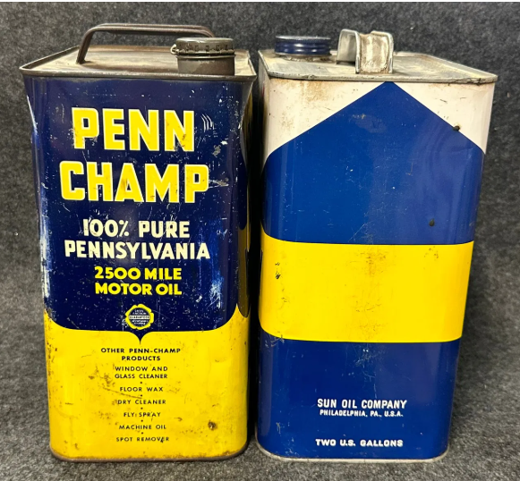 Penn-Champ & Sunoco Mercury Motor Oil 2 Gallon SST Oil Cans