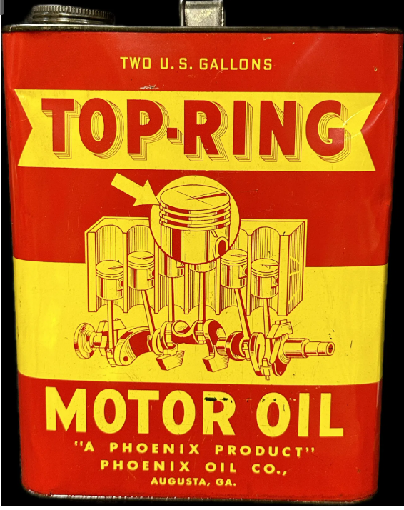 Top-Ring Motor Oil 2 Gallon SST Oil Can Phoenix Oil Co Augusta GA
