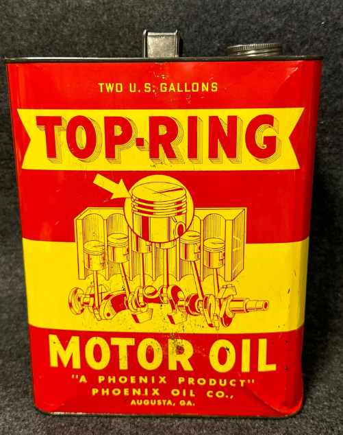 Top-Ring Motor Oil 2 Gallon SST Oil Can Phoenix Oil Co Augusta GA