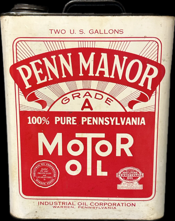 Penn Manor 100% Pennsylvania Motor Oil 2 Gallon SST Oil Can Industrial Oil Warren PA