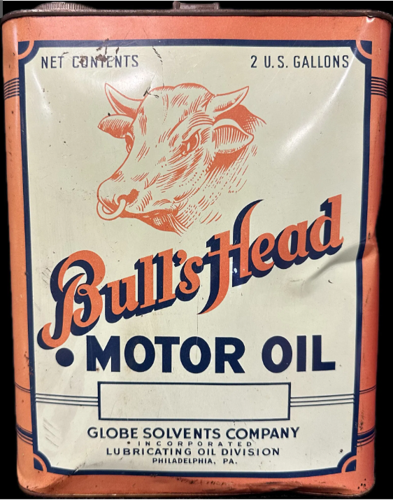 Bull’s Head 2 Gallon Motor Oil SST Can by Globe Solvents Co Philadelphia PA