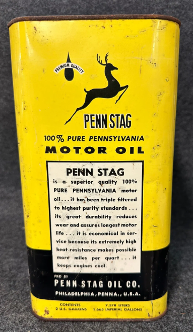 Penn Stag 100% Pure Pennsylvania 2 Gallon Philadelphia Motor Oil SST Can