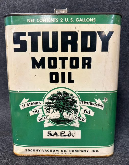 Sturdy Motor Oil Socony Vacuum 2 Gallon SST Can