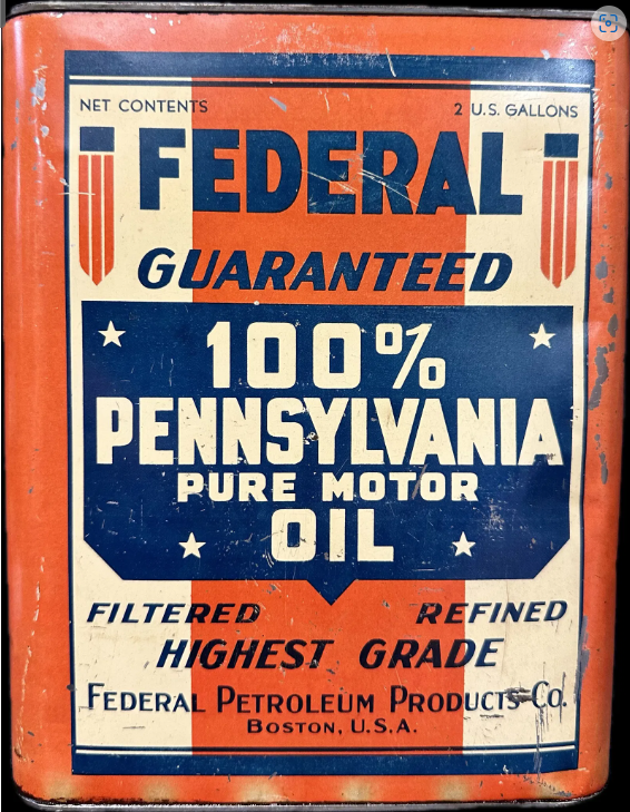 Federal 100% Pure Pennsylvania 2 Gallon SST Motor Oil Can Boston Mass