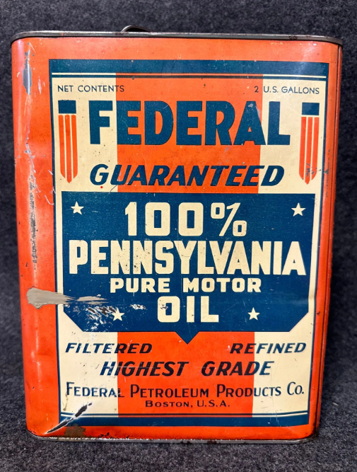Federal 100% Pure Pennsylvania 2 Gallon SST Motor Oil Can Boston Mass