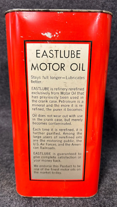 Eastlube 100% Paraffin Base Pioneer Oil Co 2 Gallon SST Can Philadelphia PA