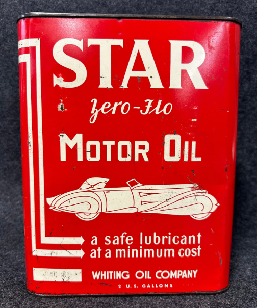 Star Zero Flo Motor Oil Whiting Oil Co. 2 Gallon SST Can
