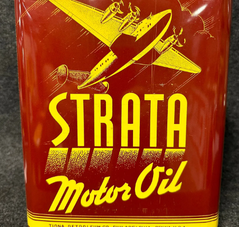 Strata Motor Oil 2 Gallon SST Can w/ Airplane Graphics by Tiona Petroleum Philadelphia PA