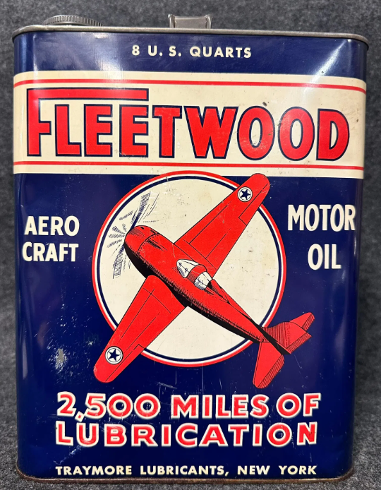 Fleetwood Aero Craft Motor Oil 2 Gallon SST Can w/ Airplane Graphics Traymore Lubricants New York