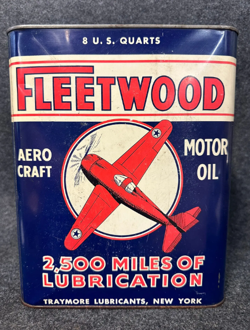 Fleetwood Aero Craft Motor Oil 2 Gallon SST Can w/ Airplane Graphics Traymore Lubricants New York