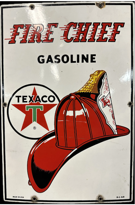 Texaco Fire Chief Gasoline White T Porcelain Gas Pump Plate