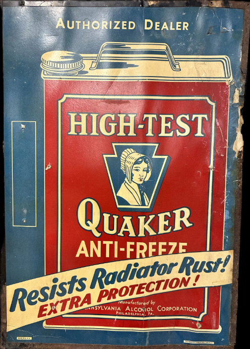 High Test Quaker Anti-Freeze 1920s Kemper Thomas Cardboard Sign