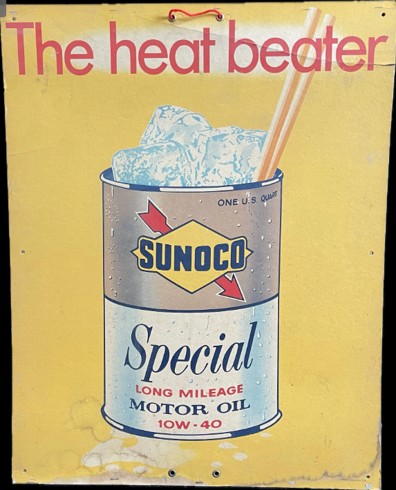 Sunoco The Heat Beater 60s Special Motor Oil Cardboard Sign