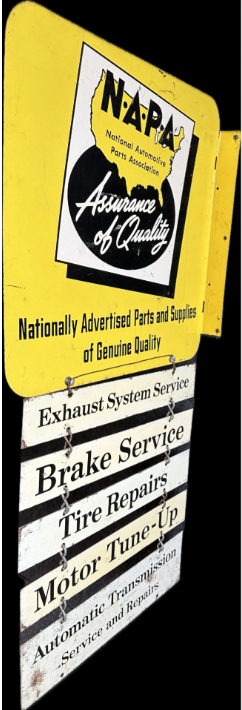 NAPA Association of Quality Original 1950s DST Flange Sign w/ Hangers