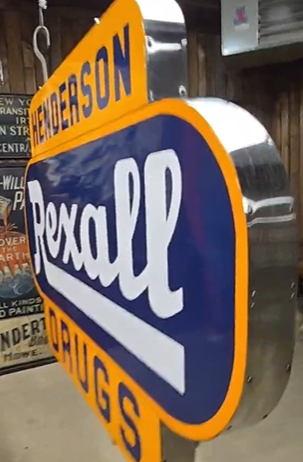 Rexall Drugs Henderson SSP on Two Sides Hanging Sign Millington Michigan