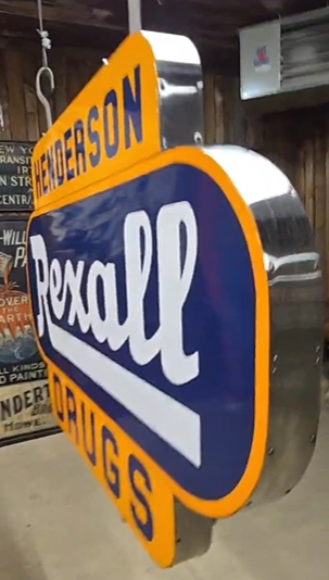 Rexall Drugs Henderson SSP on Two Sides Hanging Sign Millington Michigan