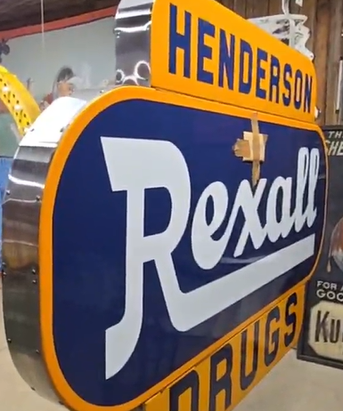 Rexall Drugs Henderson SSP on Two Sides Hanging Sign Millington Michigan
