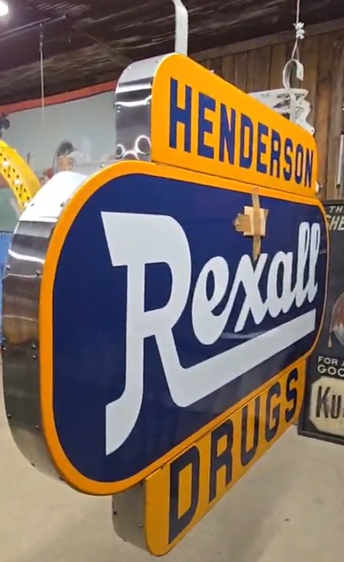 Rexall Drugs Henderson SSP on Two Sides Hanging Sign Millington Michigan