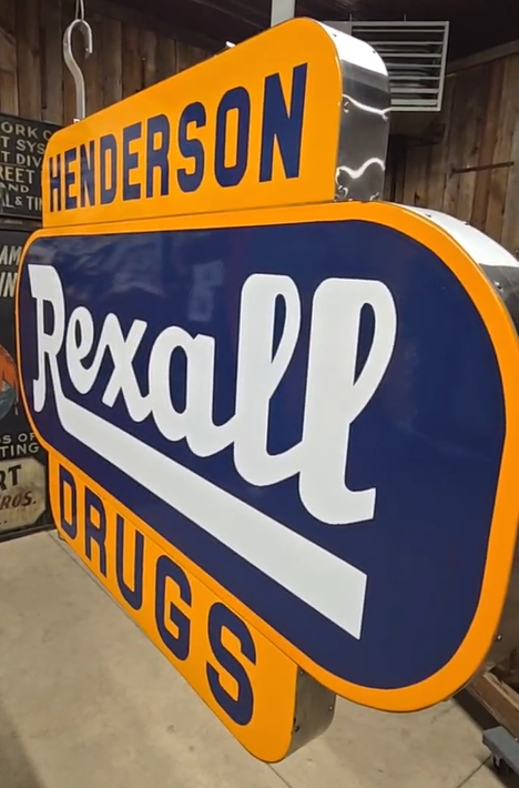 Rexall Drugs Henderson SSP on Two Sides Hanging Sign Millington Michigan