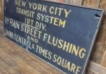 New York Transit System Grand Central and Times Square Directional Wood Sign
