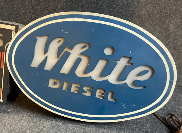 White Diesel Trucks Superior Engines Lighted Advertising Masonite Advertising Sign