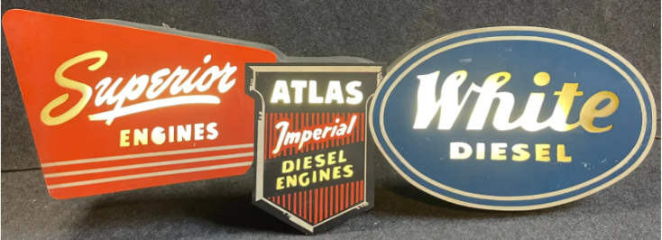 White Diesel Trucks Superior Engines Lighted Advertising Masonite Advertising Sign