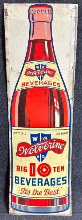 W.G.A. CO. Wolverine Big 10 Beverages SST Soda Sign