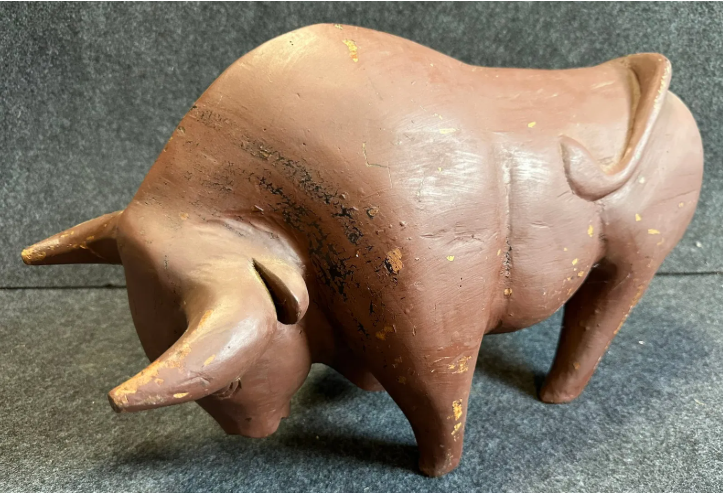 Carved Wood Bull Cow Butcher Shop Advertising Sign Display Piece