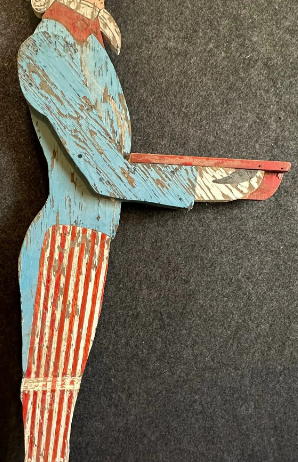 Early American Red White Blue Carved Wooden Uncle Same Mailbox Sign