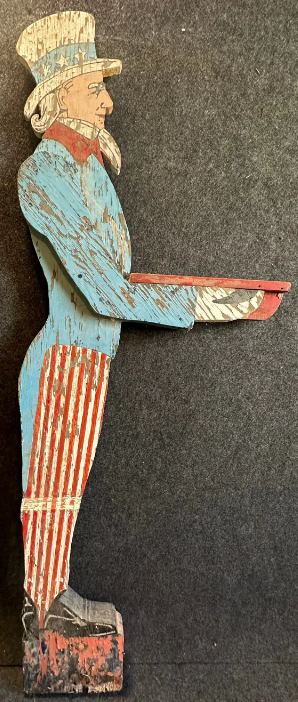 Early American Red White Blue Carved Wooden Uncle Same Mailbox Sign