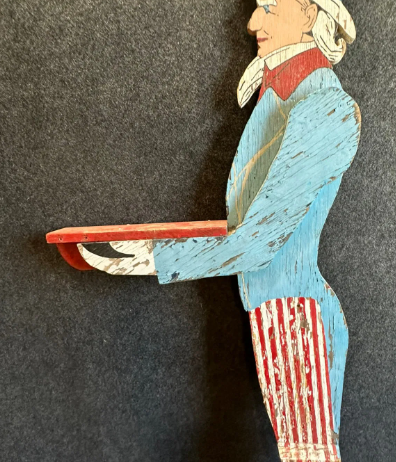 Early American Red White Blue Carved Wooden Uncle Same Mailbox Sign