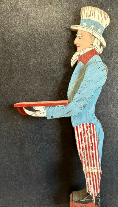 Early American Red White Blue Carved Wooden Uncle Same Mailbox Sign