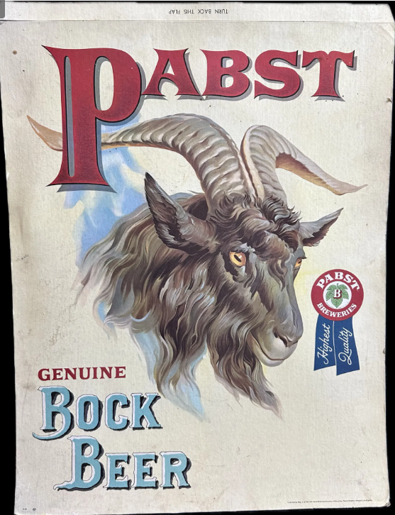 Pabst Breweries Bock Beer Cardboard Easel Back Sign