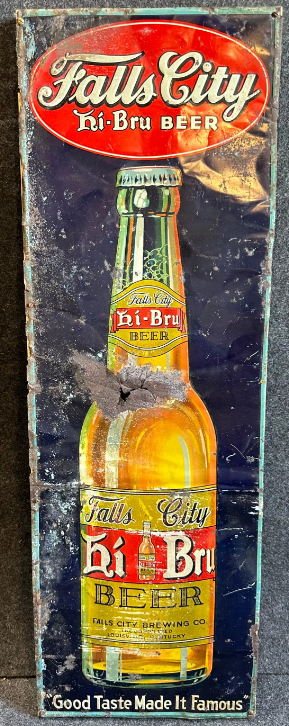 Falls City Embossed Hi Bru Beer SST Sign